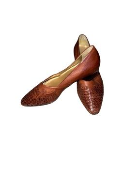 Vintage Calico Brown Woven Leather Loafers size 6